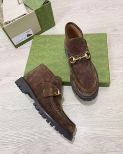 Женские ботинки Gucci коричневые с золотым элементом