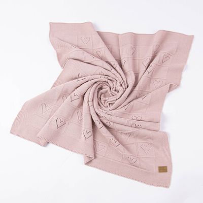 Knitted cotton blanket 0-3 months - Dusty Rose