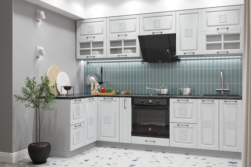 Модульный кухонный гарнитур «Опера» 2800/800 (Белый патина)