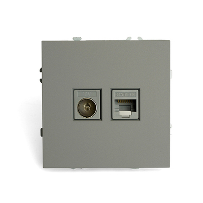 Розетка TV + компьютерная RJ-45 (механизм), STEKKER, серия Эмили, RST00-5106-10, платиново-серый, soft touch 49950