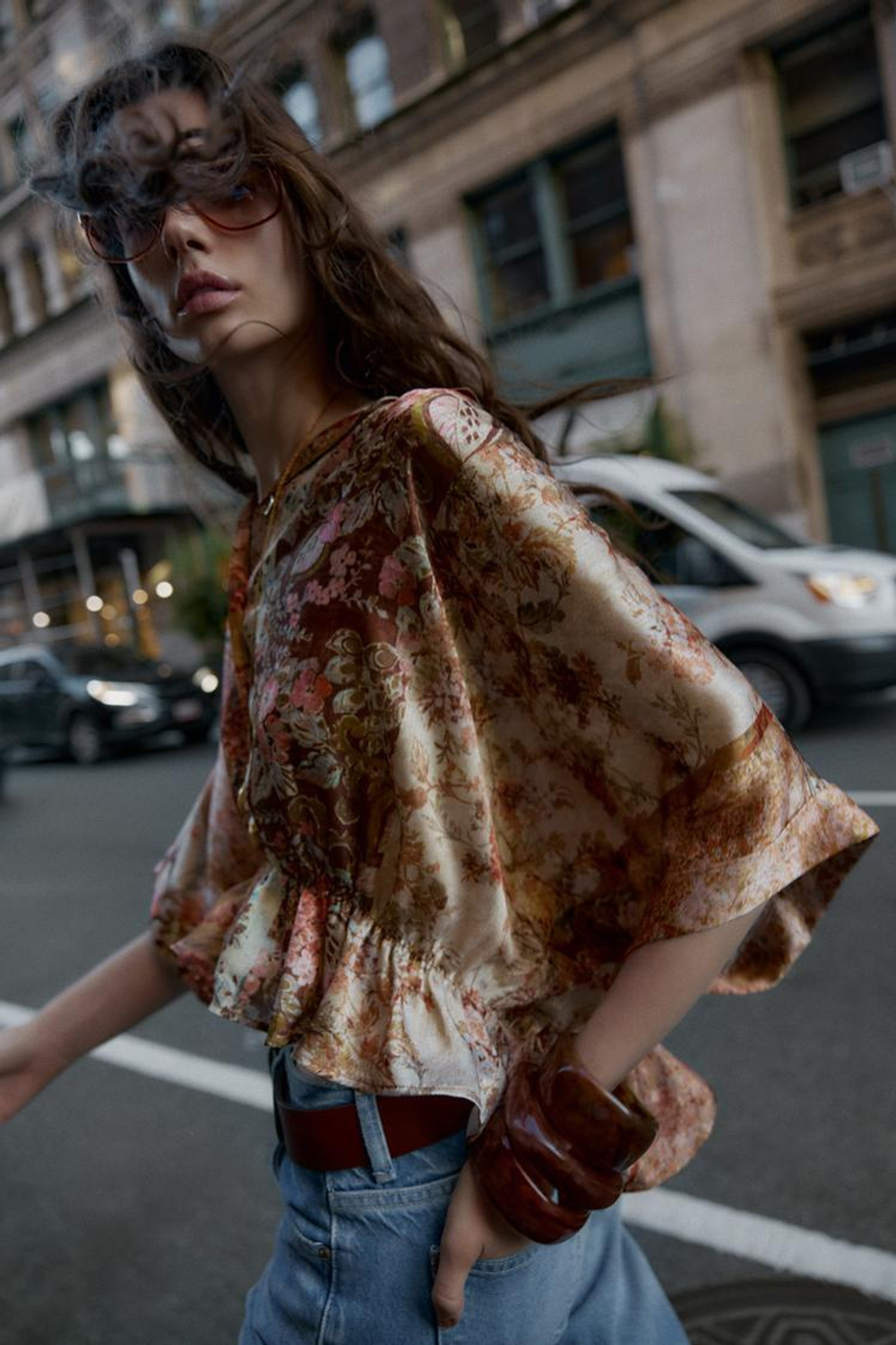 ZARA УЗОРЧАТАЯ АТЛАСНАЯ РУБАШКА, РАЗНОЦВЕТНЫЙ