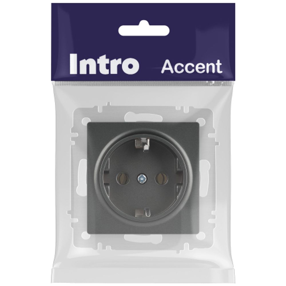Розетка Intro Accent 6-202-07 2P+E Schuko 16А-250В IP20 СУ AL/CU графит
