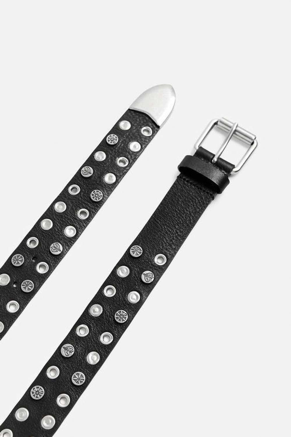 ZARA КОЖАНЫЙ РЕМЕНЬ С МЕТАЛЛИЧЕСКИМИ ДЕТАЛЯМИ, ЧЕРНЫЙ