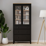 Шкаф-витрина Хемнэс Hemnes/Кымор, 3 ящика, 90х198х37 см, черный/светло-коричневый