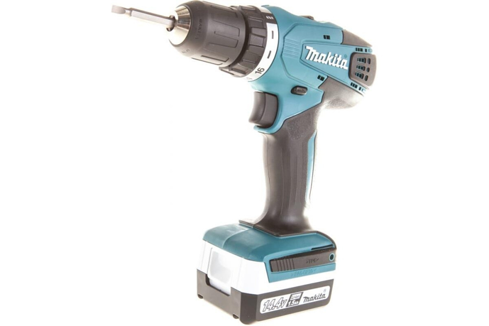 Дрель ак,14,4 В,2х1.5АчLi-ion,БЗП-10мм,0-400\0-1400об\м,30\15Нм,1.4кг, Фонарь чем,G-серия Makita DF347DWLE