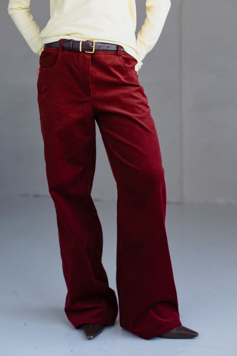 Брюки из вельвета прямые терракотовые