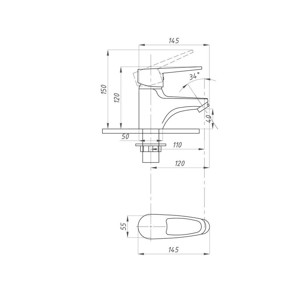 Смеситель для раковины 40к ПРОФСАН ПСМ-740-084 "ЕВРО" литой, п/гайку, без подводки, ХРОМ