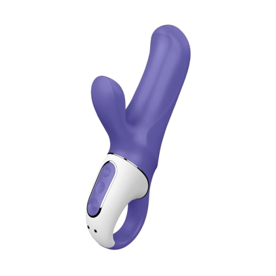 Фиолетовый вибратор Satisfyer Magic Bunny с клиторальным отростком - 17,6 см.
