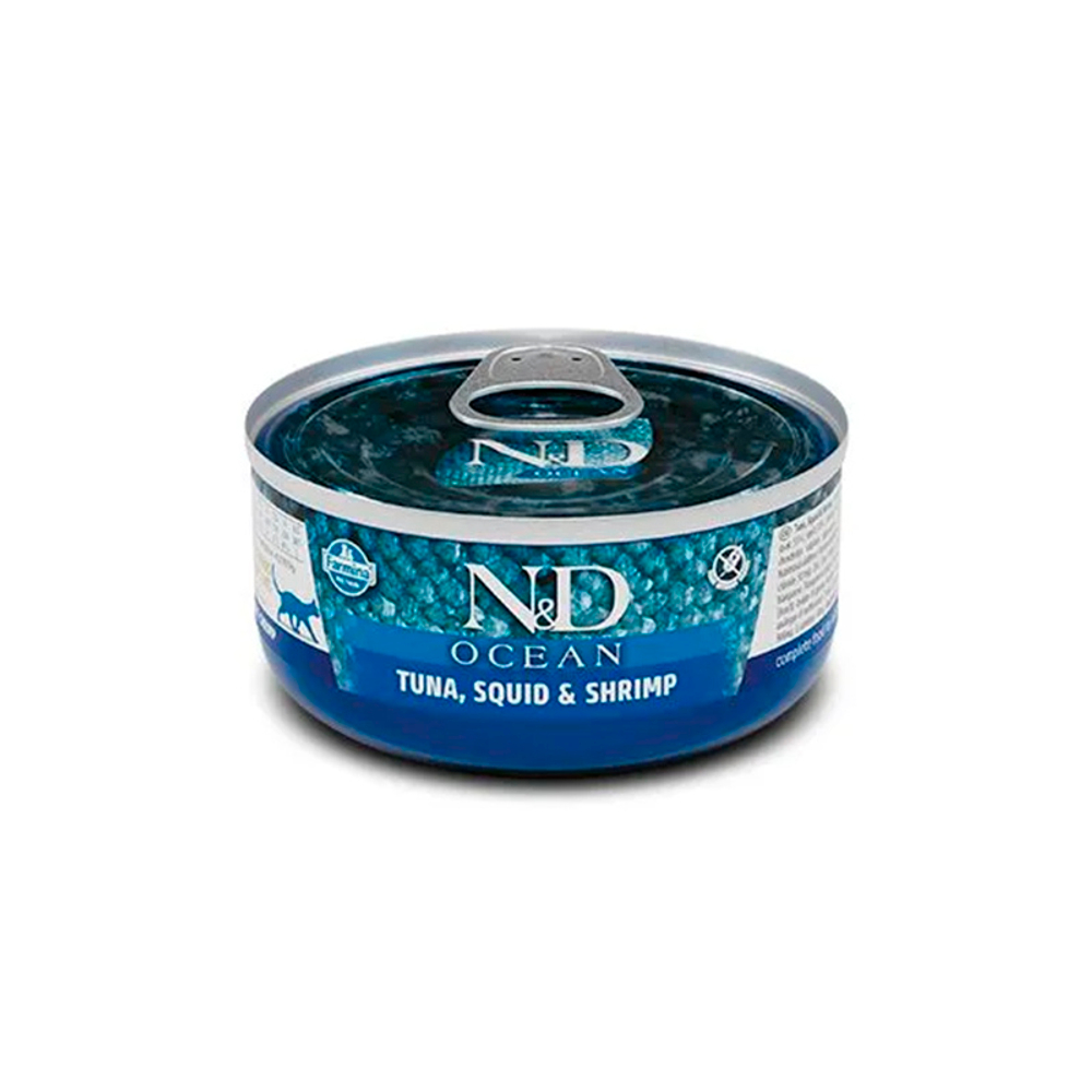 Влажный корм N&D CAT OCEAN SQUID&SHRIMP для кошек тунец, кальмар и креветки 70г 12.25