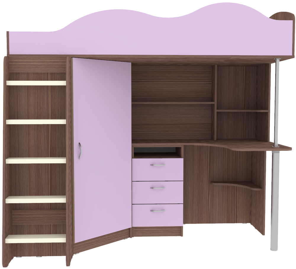 Кровать-чердак КарИВи Пионер с деревянной лестницей Бодего Темный Ирис