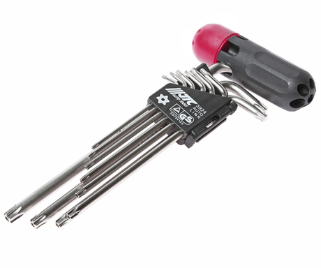 Набор ключей TORX T10Н-Т50H Г-образных с отверстием 9 предметов JTC