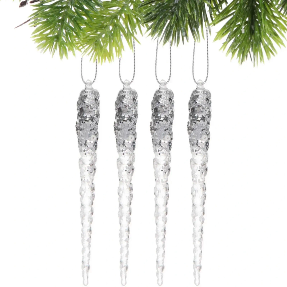 Подвеска «Хрупкие сосульки» 13 см (набор 4 шт), Серебро