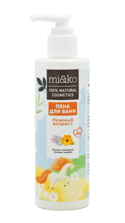 Детская пена для ванн натуральная стойкая Нежный возраст Miko 200 мл без сульфатов, без SLS