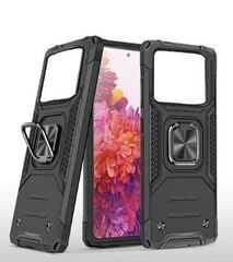 Противоударный чехол для Xiaomi Poco M4 5G черный с пластиной для магнитного автодержателя и кольцом подставкой, чехол на Поко М4