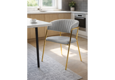 Стул на металлокаркасе Woodville Kamelia велюр светло-серый, золотой