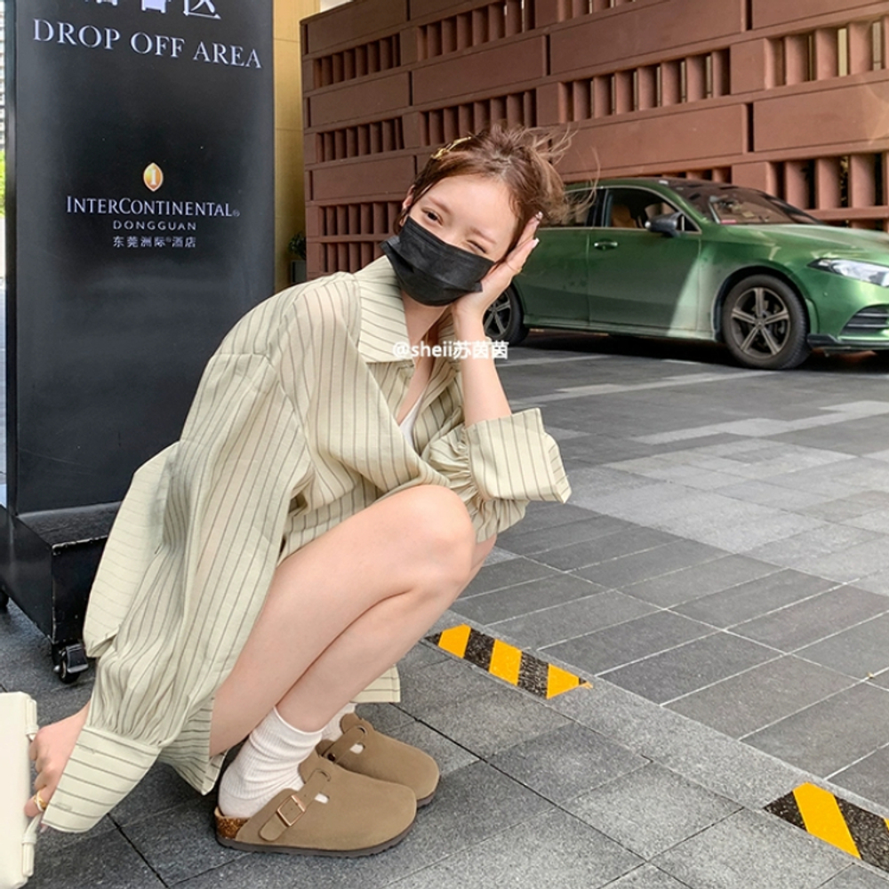 CHRISTINE SHEII Suinyin Birkenstock Shoes Cow Suede Closed Toe Slippers 3cm Women"s Sandy Brown