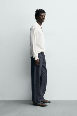 ZARA ДЖИНСЫ STRAIGHT FIT ИЗ ХЛОПКА И КОНОПЛИ, СИНИЙ