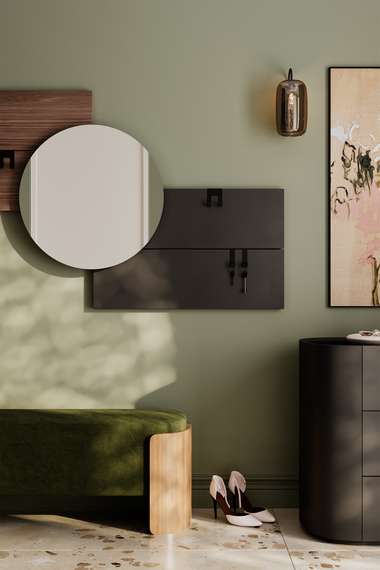 Вешалка Stripe M горизонтальная с зеркалом D 60 см (орех, черный)