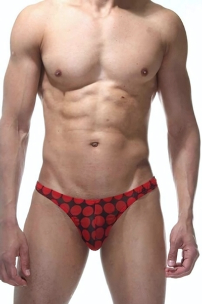 Мужские трусы-тонга в крупный горох (Размер: S-M) (Цвет: красный с черным)