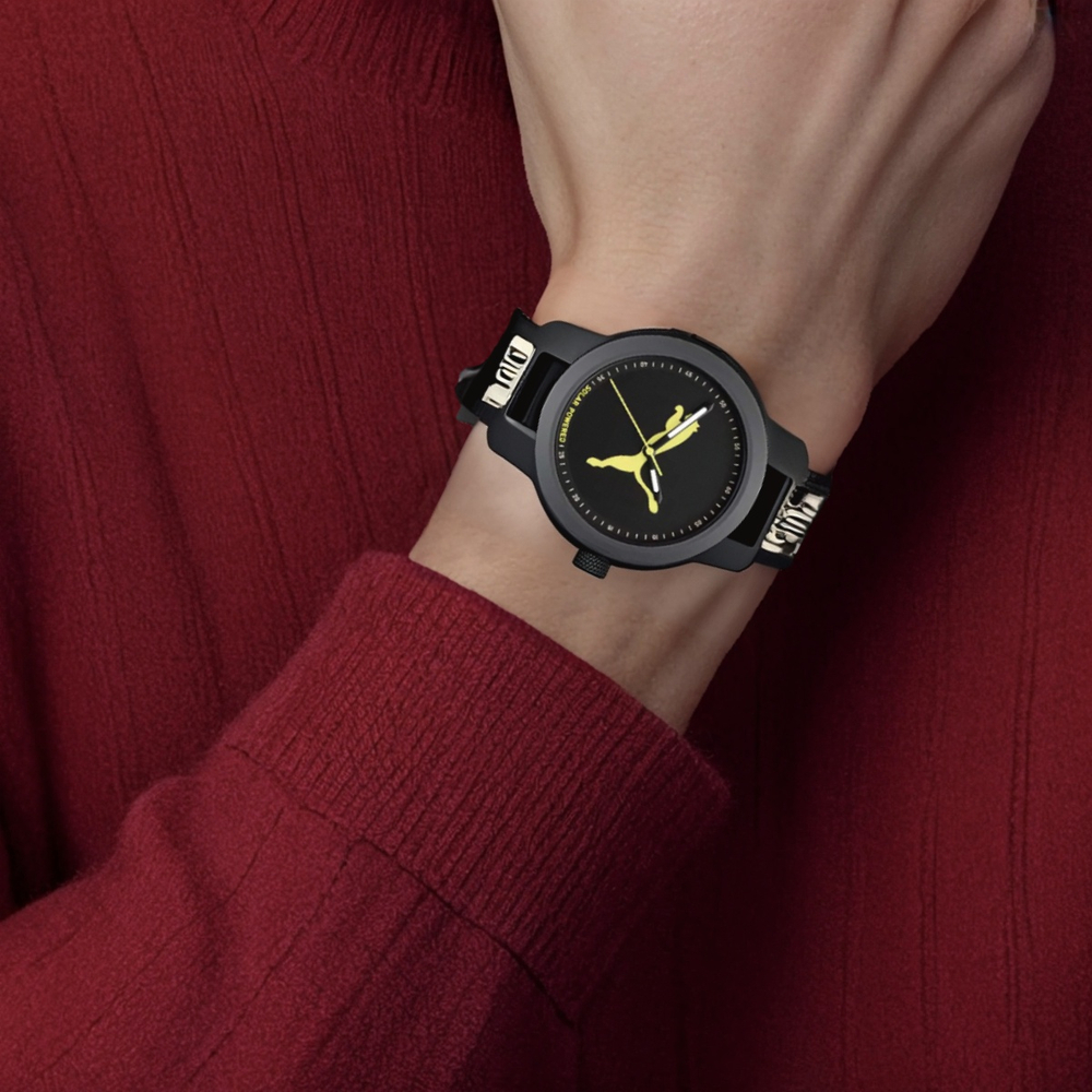 PUMA Wrist Watch Solar Quartz Movement Nylon Strap 43mm Black Dial Men"s Watches 50m Water Resistant