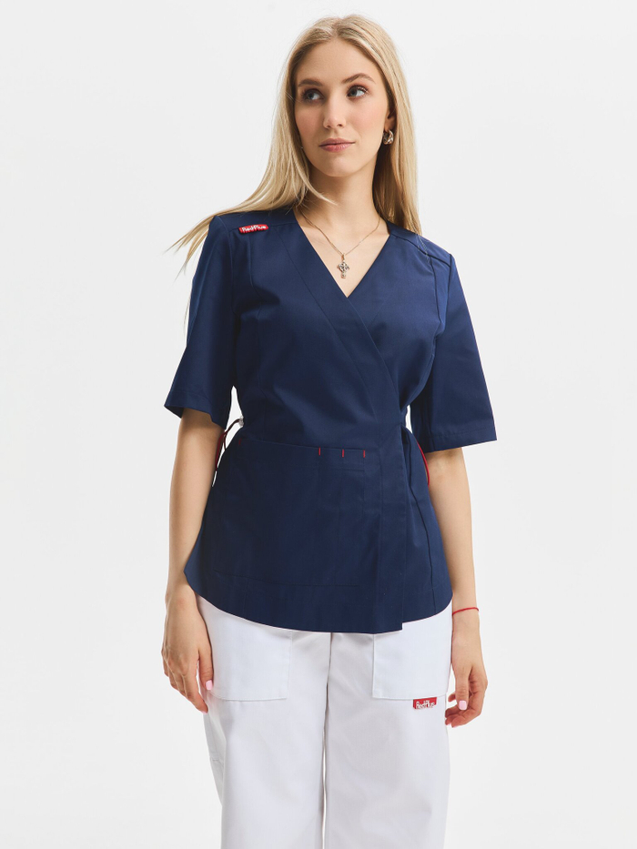 Топ с запахом медицинский женский Йошо, нэви хлопок
