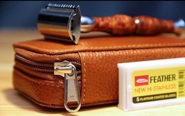 Кожаный дорожный футляр Parker, для т-образной бритвы и лезвий, коричневый