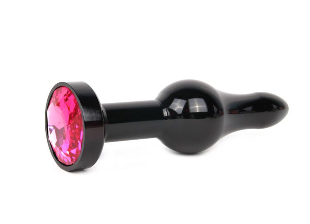 Удлиненная шарикообразная черная анальная втулка с малиновым кристаллом - 10,3 см. (Цвет: малиновый)