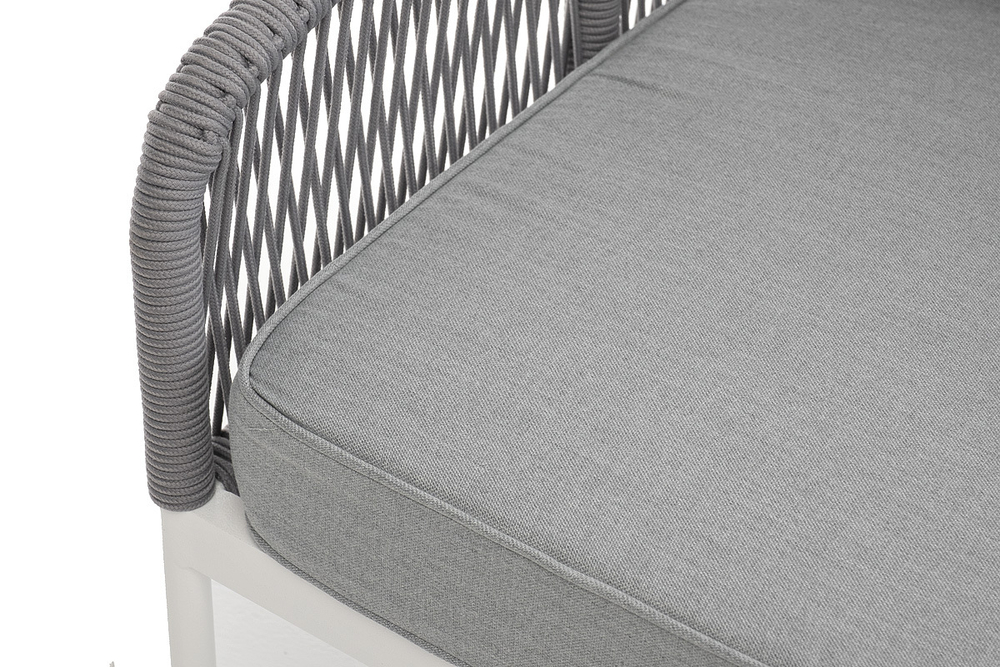 "Канны" правый модуль плетеный из роупа, каркас алюминий белый шагрень, роуп светло-серый круглый, ткань светло-серая