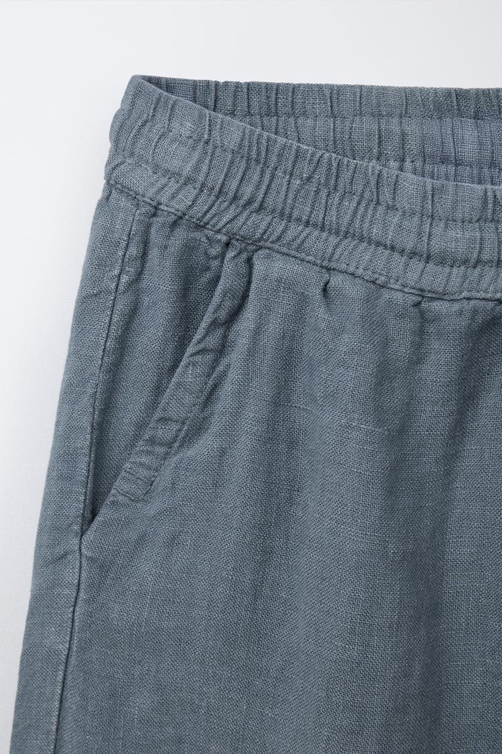 ZARA ШОРТЫ ИЗ 100% ЛЬНА, СТАЛЬНОЙ СИНИЙ