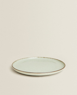 ZARA HOME ФАРФОРОВАЯ ОБЕДЕННАЯ ТАРЕЛКА С ОБОДКОМ ПОД СТАРИНУ, ЗЕЛЕНЫЙ