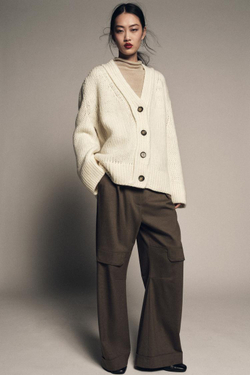 ZARA КАРДИГАН ИЗ 100% ШЕРСТИ С V-ОБРАЗНЫМ ВЫРЕЗОМ, ЭКРЮ