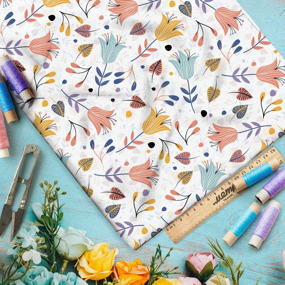 Ткань ниагара пастельные колокольчики на белом фоне