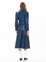 Женский тёмно-синий кожаный жакет с поясом