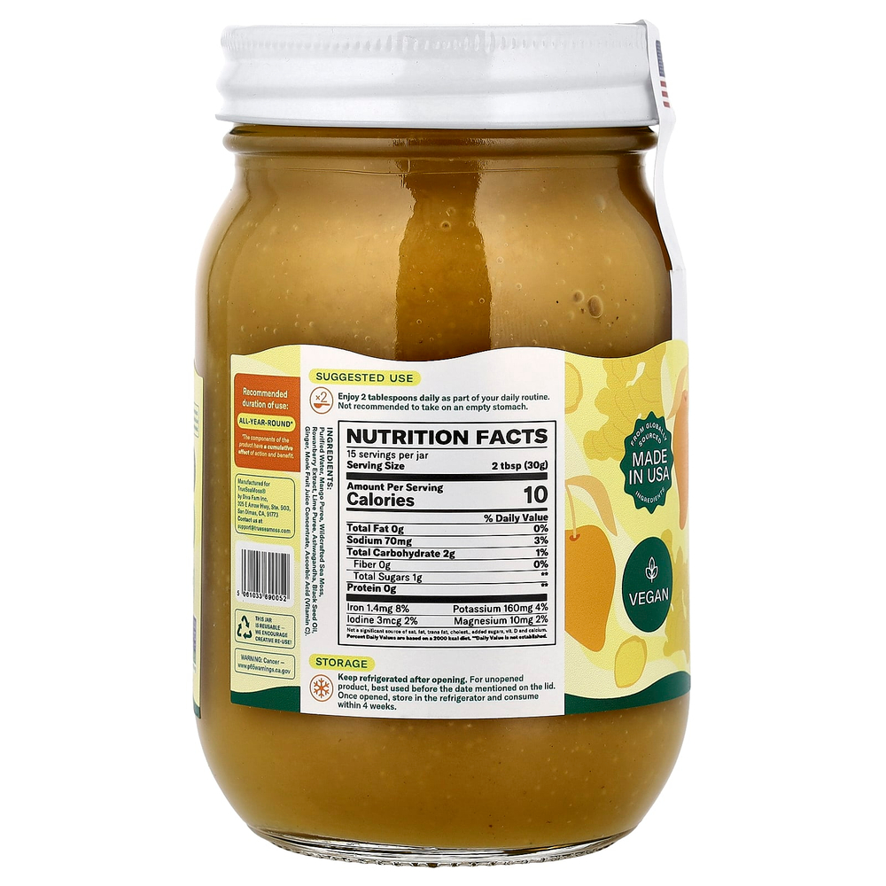 True Sea Moss, гель из морского мха, суперфуд, 5 смесей в 1, манго, 473 г (16 жидк. унций)