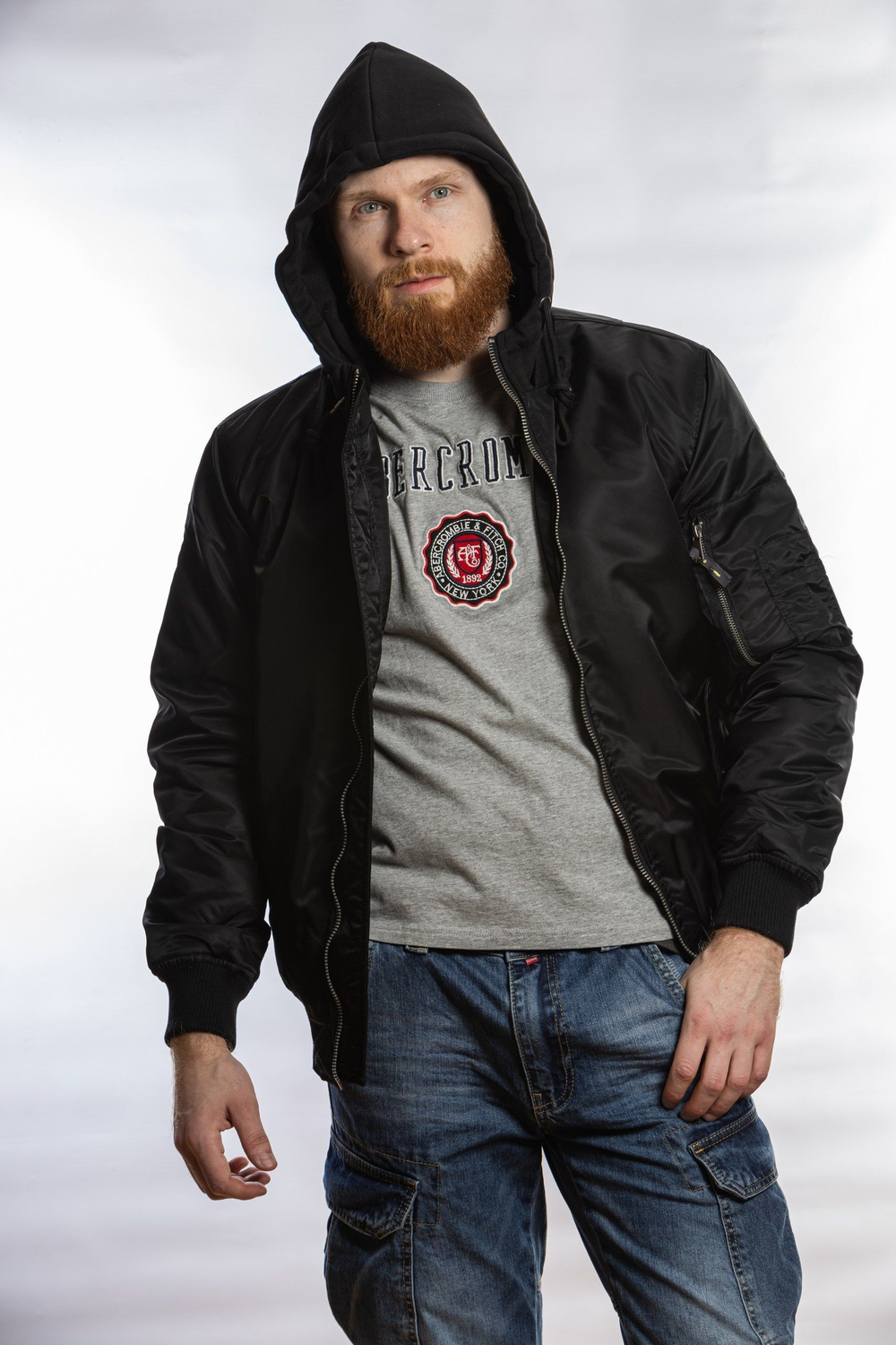 Мужской бомбер с капюшоном JU-02