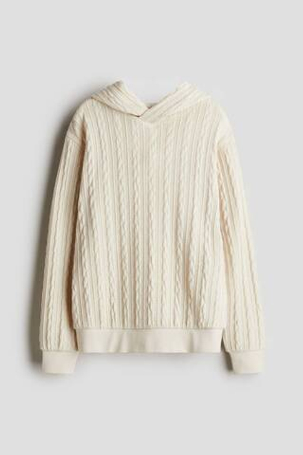 H&M Вязаная толстовка с капюшоном, кремовый