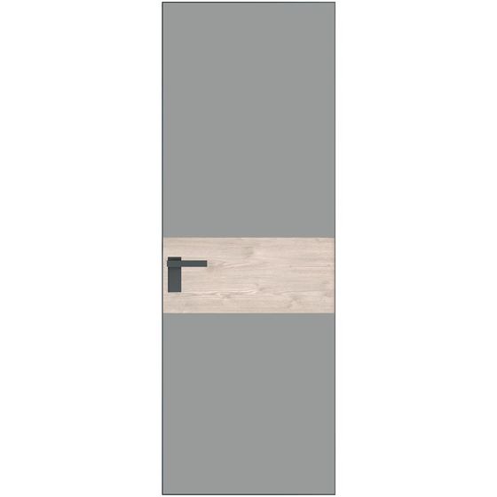 Алюминиевая дверь 5AGК кромка серая ночь стекло монохром серый вставка дуб сонома