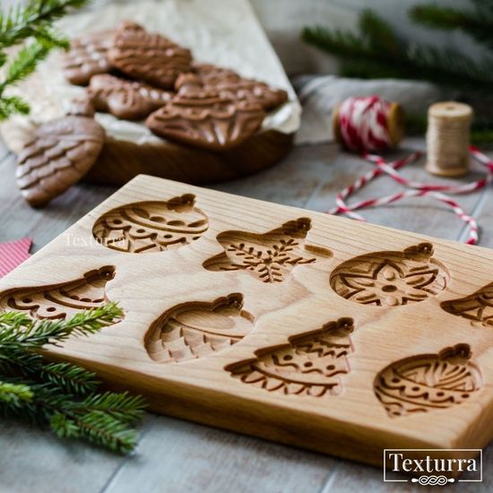 Деревянная форма для печенья Новогодние игрушки, 8 шт
