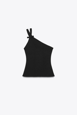 ZARA ТОП АСИММЕТРИЧНОГО КРОЯ ИЗ ЭЛАСТИЧНОЙ ТКАНИ С БАНТОМ, ЧЕРНЫЙ