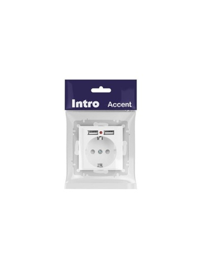 Розетка 1-м СП Accent 6-410-01М 16А IP20 250В P+E Schuko защ. шторки + 2хUSB бел. матов. Intro Б0063691