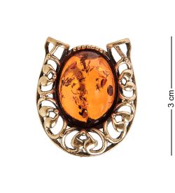 AM-2376 Брошь «Подкова» (латунь, янтарь)