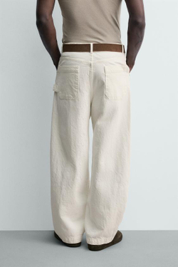 ZARA БРЮКИ RELAXED FIT КАРГО, ЖЕЛТОВАТО-БЕЛЫЙ