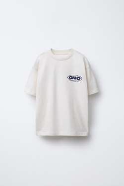 ZARA ФУТБОЛКА С ПРИНТОМ «ЛОГОТИП», ЭКРЮ