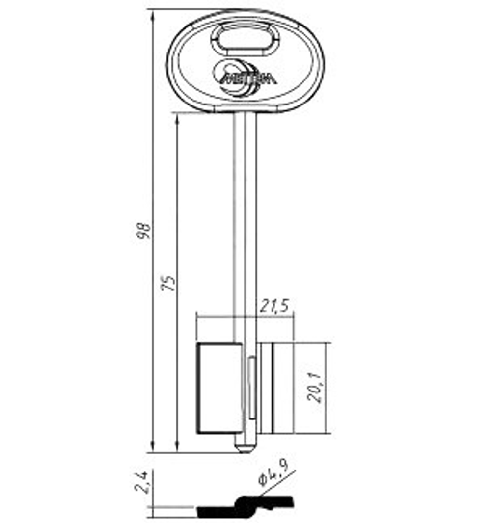 Заготовка сувальдного ключа 10705 Меттэм-19 КС20.50 MET19DP