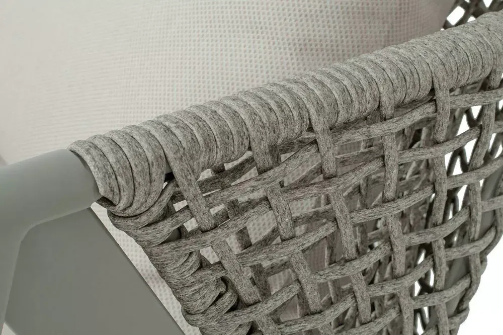 "Амстердам" диван 2-местный плетеный из роупа, каркас алюминий, роуп серый круглый, ткань бежевая