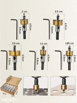 Коронки по металлу (Корончатые сверла) из быстрорежущей стали (набор 16-30 мм)/набор сверл по металлу/5 шт
