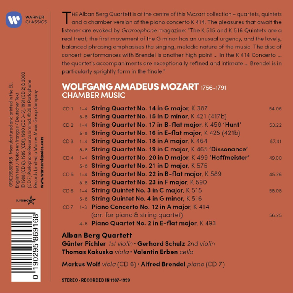 Alban Berg Quartett, Alfred Brendel / Mozart: Chamber Music - The Last String Quartets (7CD)