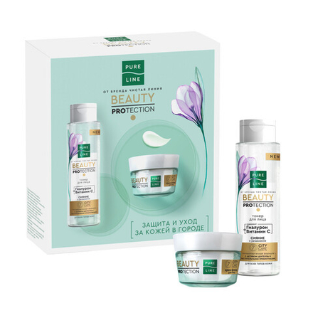 Чистая Линия Подарочный набор Pure Line Beauty Protection, (тонер + крем-флюид для лица), 190 мл + 45 мл