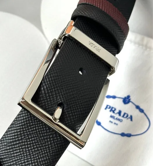 Двухсторонний ремень Prada чёрный/бордовый