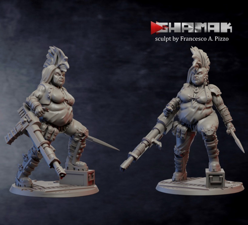 Necromunda Escher Gang Бандитка Эшер №10 с клинком и автопушкой миниатюра для dnd, днд, pathfinder, фентези, Настольная игра, НРИ, Варгейм, РПГ